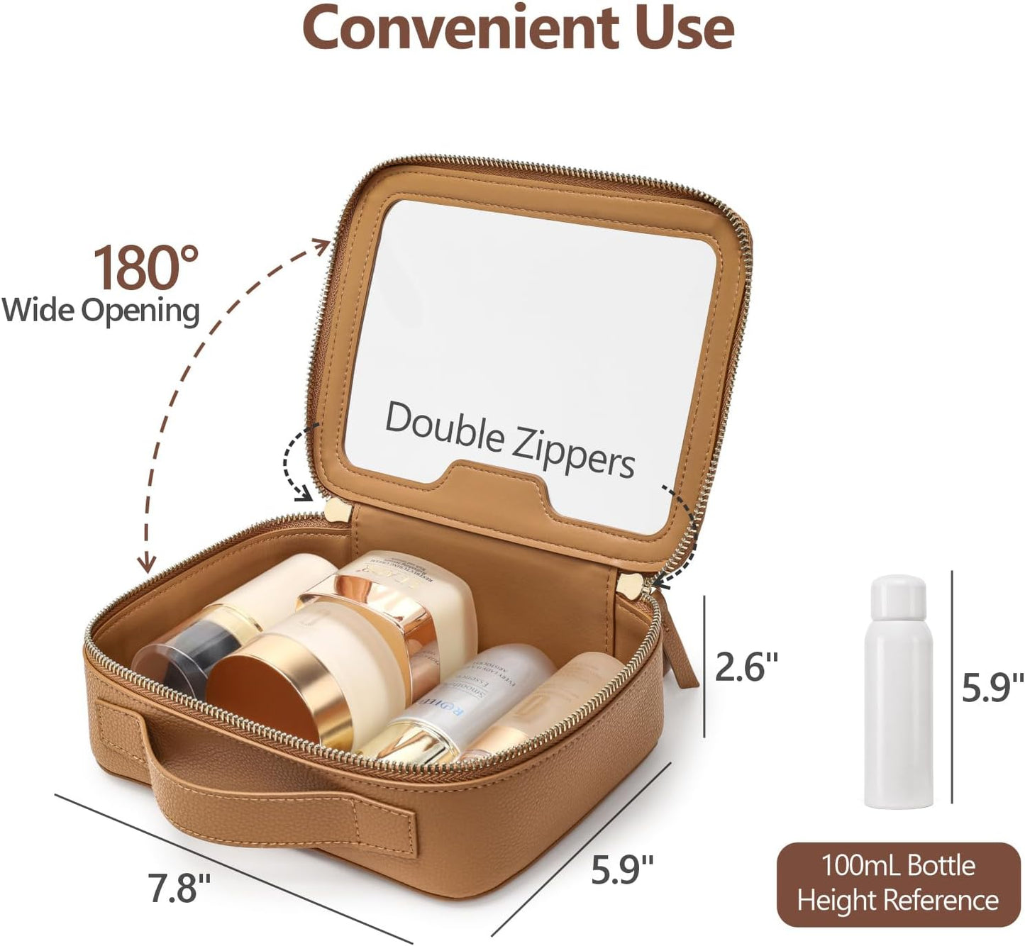 PACKISM Medium Clear Makeup Bag - Pebbled Texture & Hard PU Leather Car Bag for Organizing Car Consoles, with Message Card Clear Cosmetic Makeup Case for Women Gift (Khaki Medium)