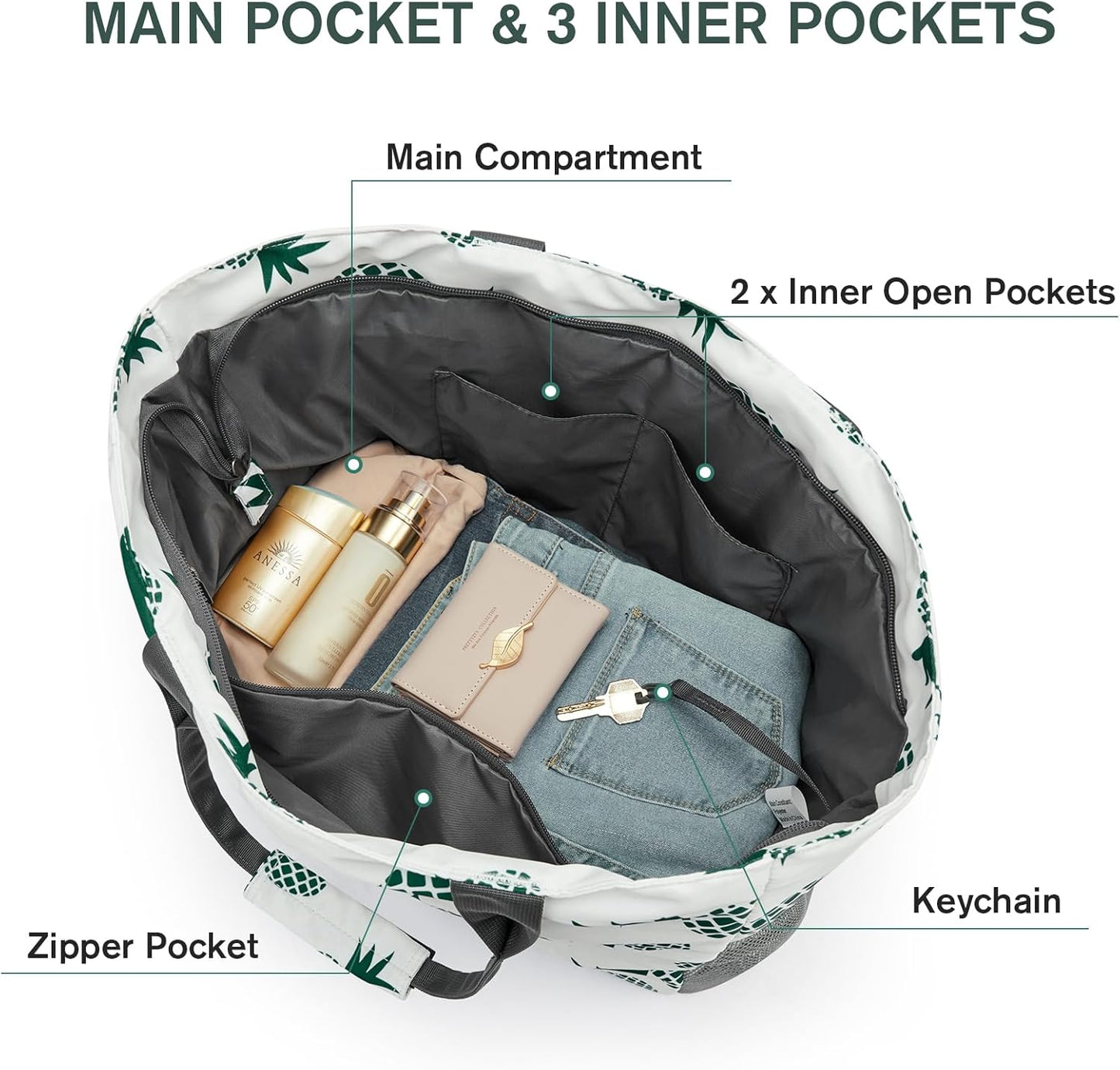 G4Free Beach Bag, Waterproof Sandproof Beach Tote Bag, Large Capacity Foldable for Women