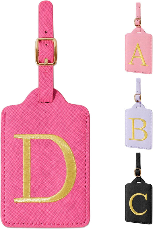 Personalized Initial Rose Red Leather Cute Luggage Tags with Privacy Cover Name Card, Custom Monogram Embroidered