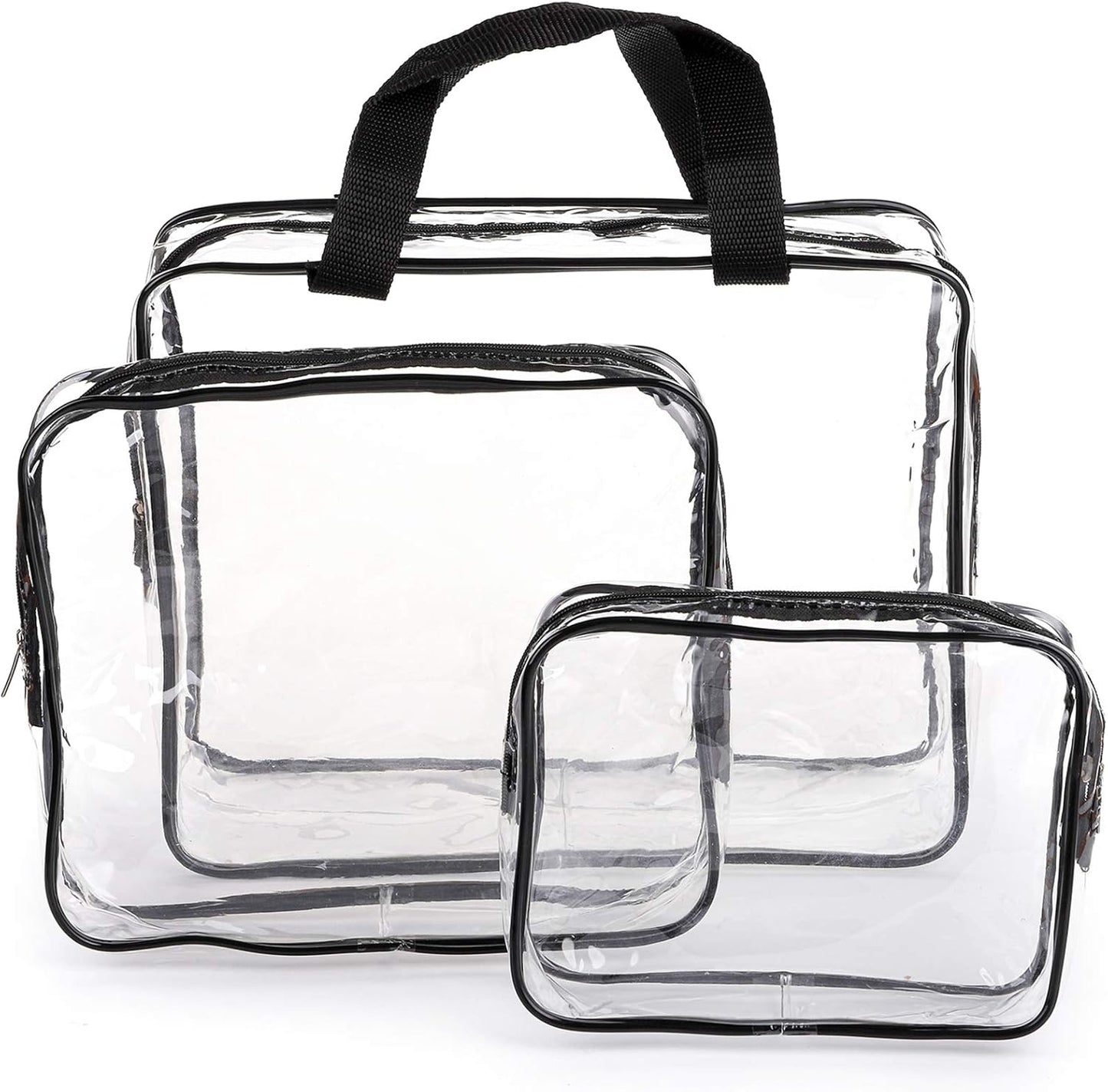 Hedume Set of 9 Clear Makeup Bags, TSA Approved Clear Toiletry Bag Set, Waterproof PVC with Zipper Handle Portable Travel Luggage Pouch