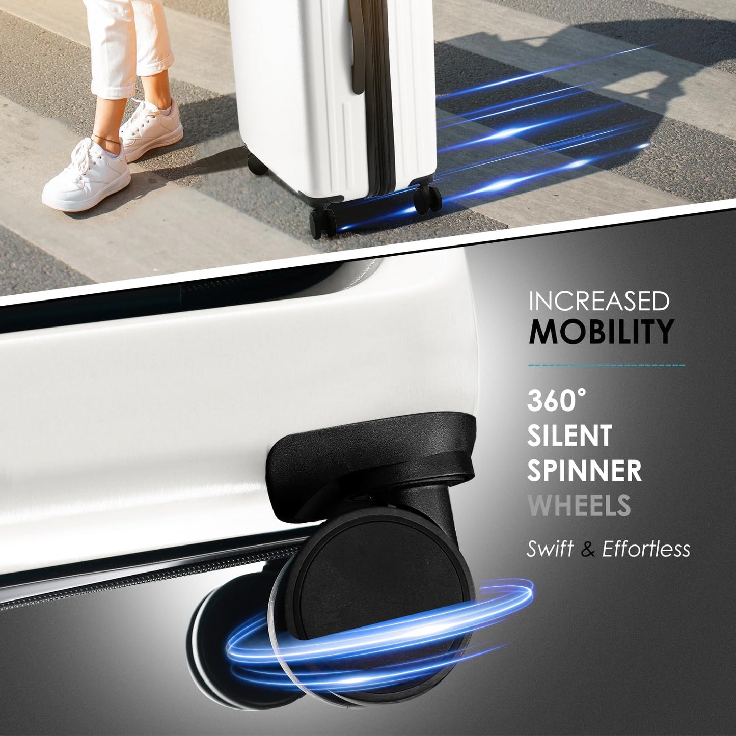 22 Inch Carry On Luggage 22x14x9 Airline Approved, Carry On Suitcase with Wheels, Hard-shell Carry-on Luggage, Durable Luggage Carry-On, White Small Suitcase with Cosmetic Case