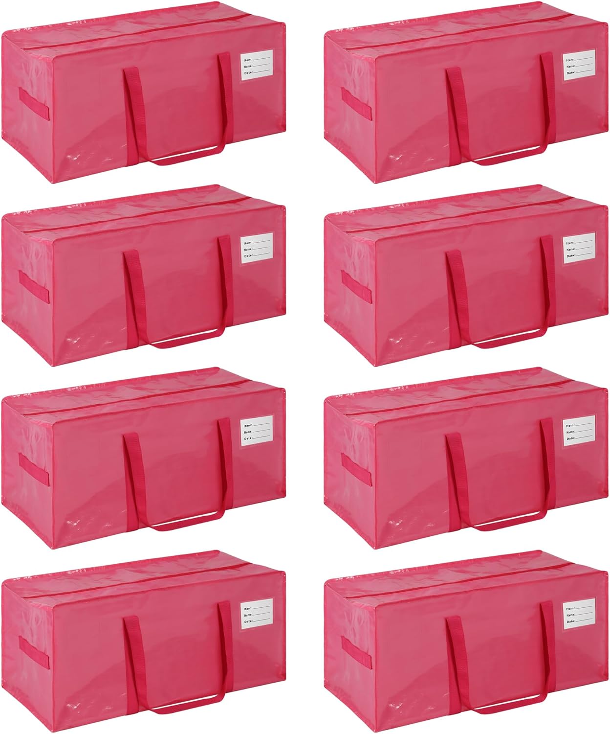 8 Pack Heavy Duty Extra Large Moving Bags with Handles, Waterproof Foldable Storage Totes, Clothing Storage Bags, Packing Moving Boxes for College Supplies, Pink