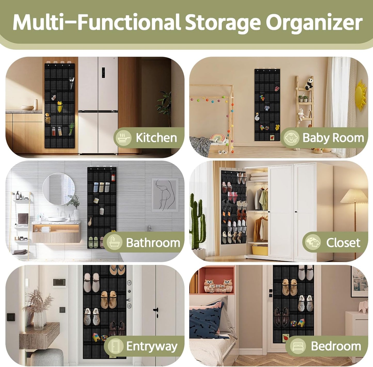 35 Pocket Over the Door Shoe Organizer,Reusable Breathable Large Mesh Bag Men's & Women's Sneaker Organizer,Shoe Organizer for Kids,Hanging Shoe Storage Hanging Bag (Black)