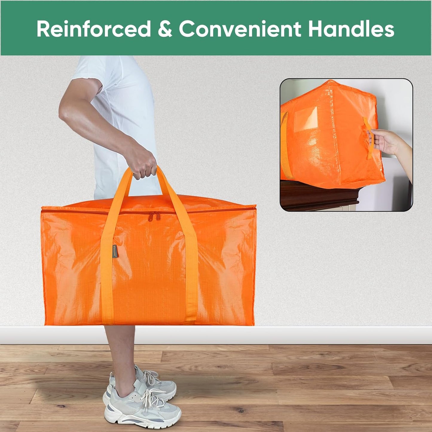 BALEINE 2-Pack Oversized Moving Bags with Reinforced Handles, Heavy-Duty Storage Tote for Clothes, Moving Supplies (Orange, 2-Pack)