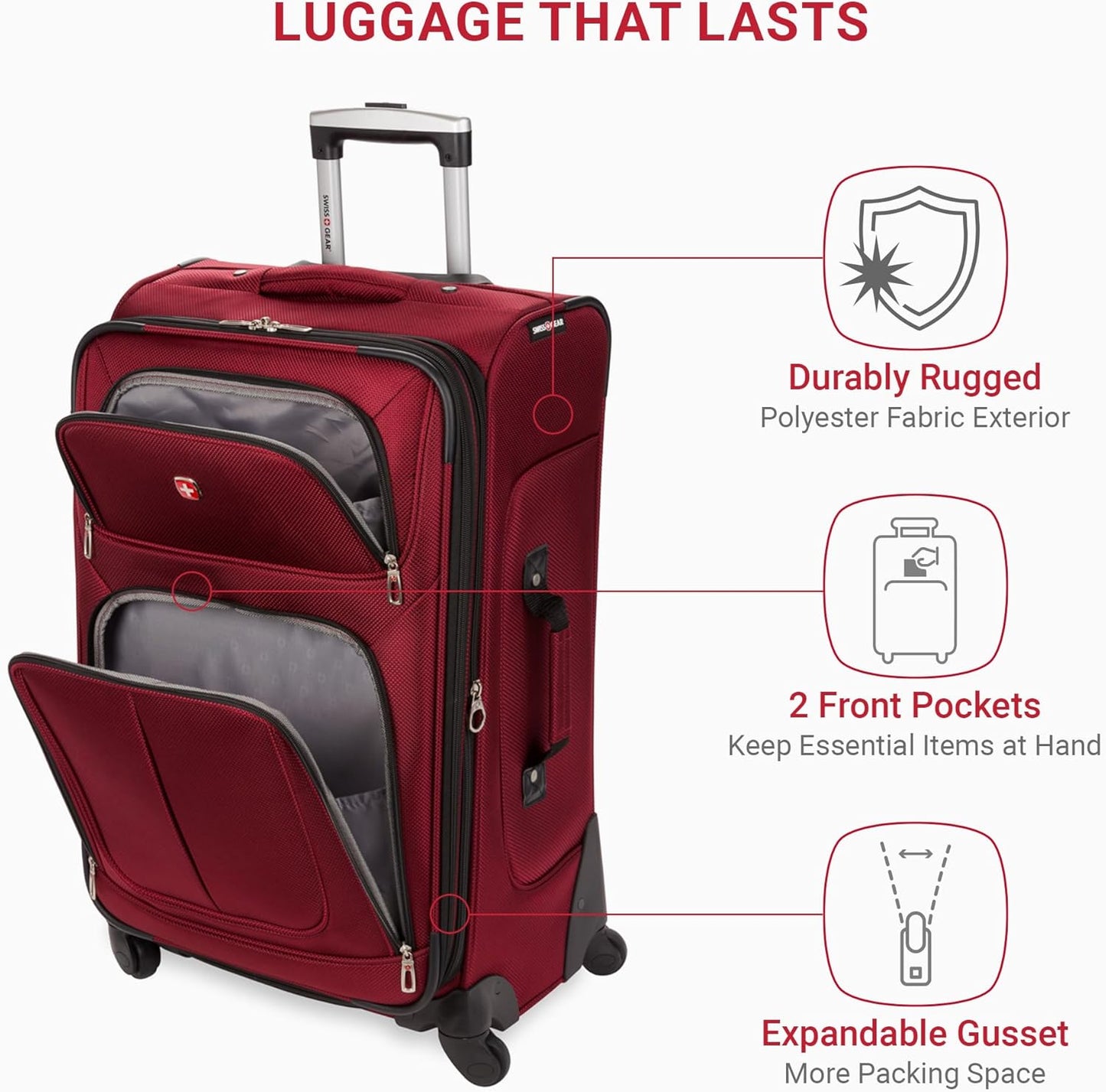 SwissGear Sion Softside Expandable Luggage, Burgundy, Checked-Medium 25-Inch