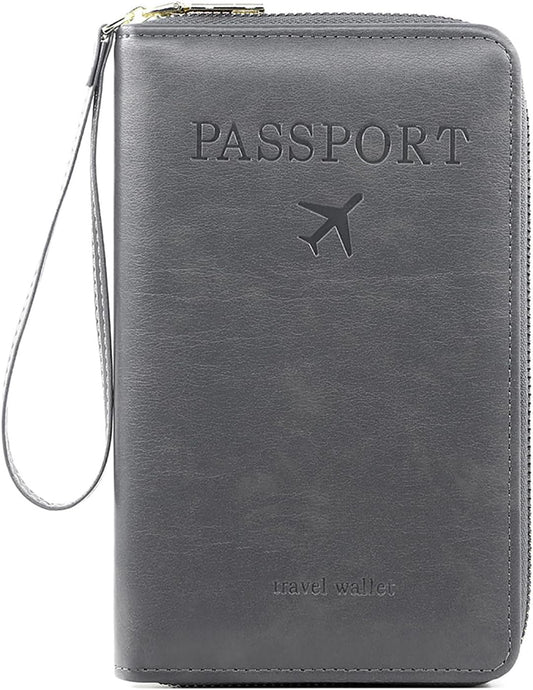 Rowgins Rfid Blocking Passport Holder Wallet, Rowgins Rfid Passport Holder with Zipper, PU Leather PassportHolder for Travel (GRAY)