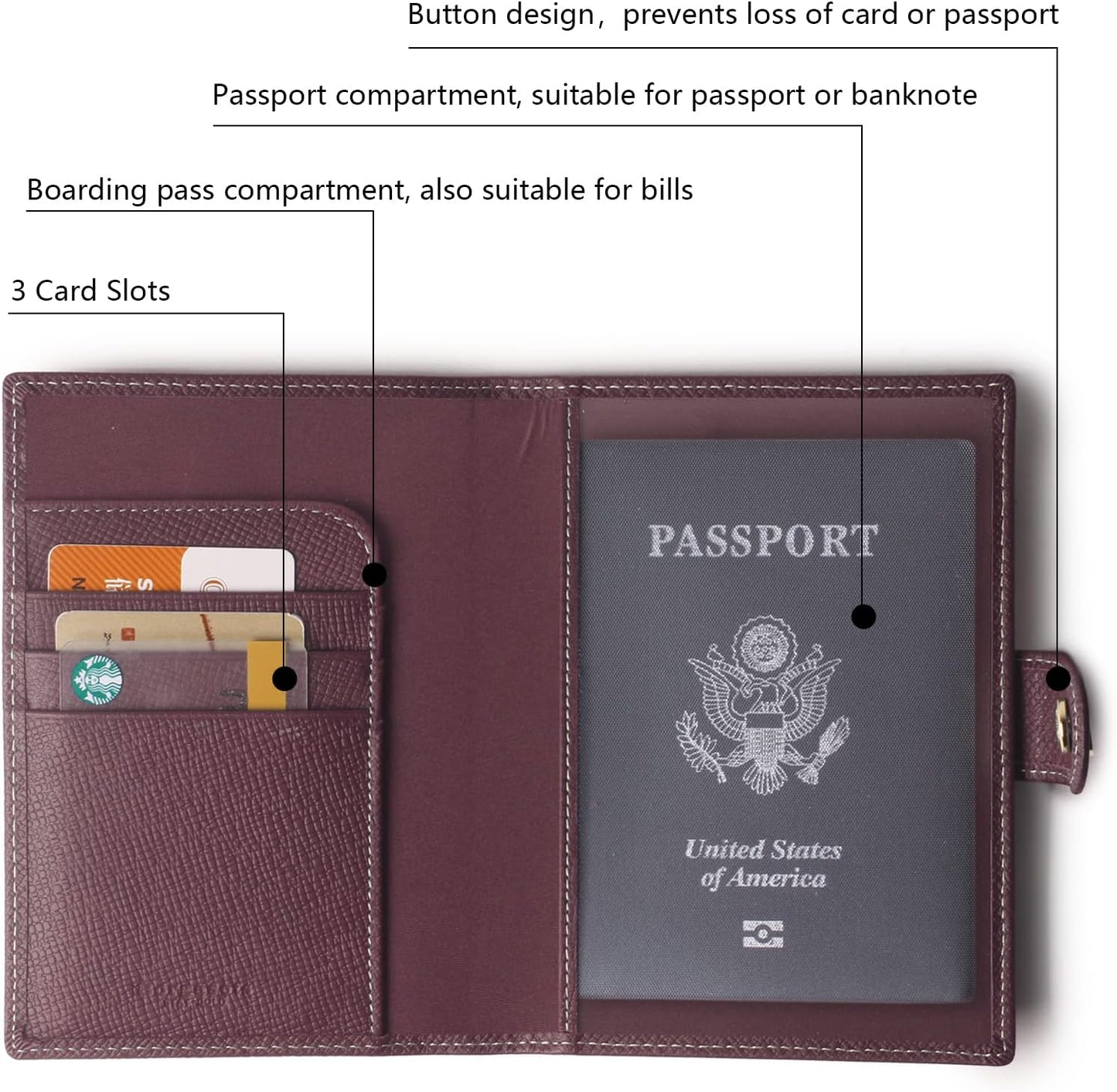 Genuine Leather Passport Case, RFID Passport Cover with Credit Card Holder for Women and Men Family ID Travel