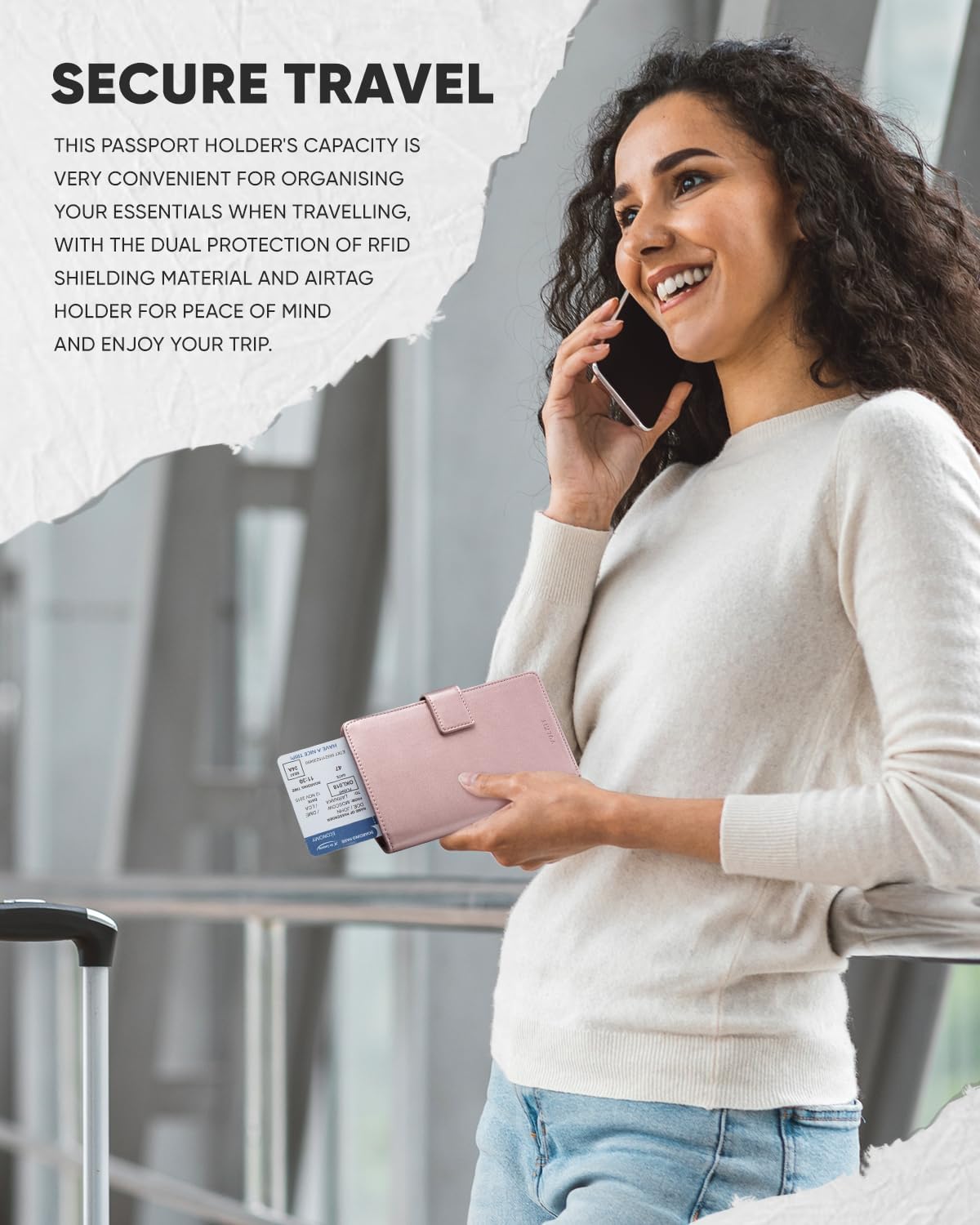 VULKIT Passport Holder with Airtag Holder RFID Blocking Passport Wallet Travel Leather Passport for Women(Pearl Pink)