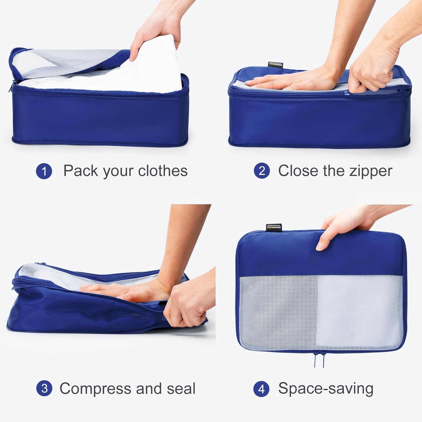 4 Set Compression Packing Cubes for Travel, Suitcases and Backpack Space Saving Organizers (Dark Blue)