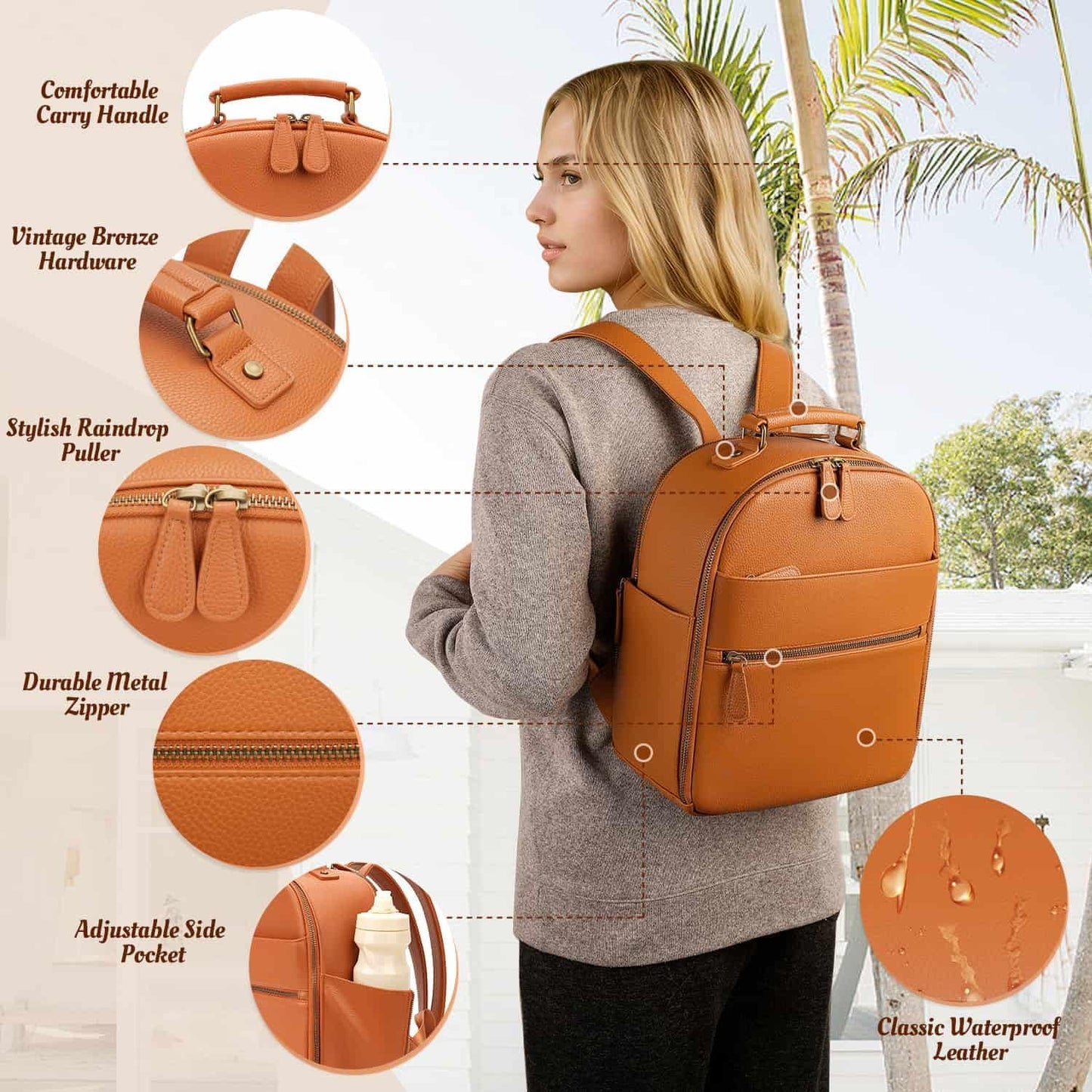 Small Camera Backpack, Classic PU Leather with 11 Inch Pad/Tablet Compartment, Professional Camera Bag for Photographers for DSLR, 10L Brown