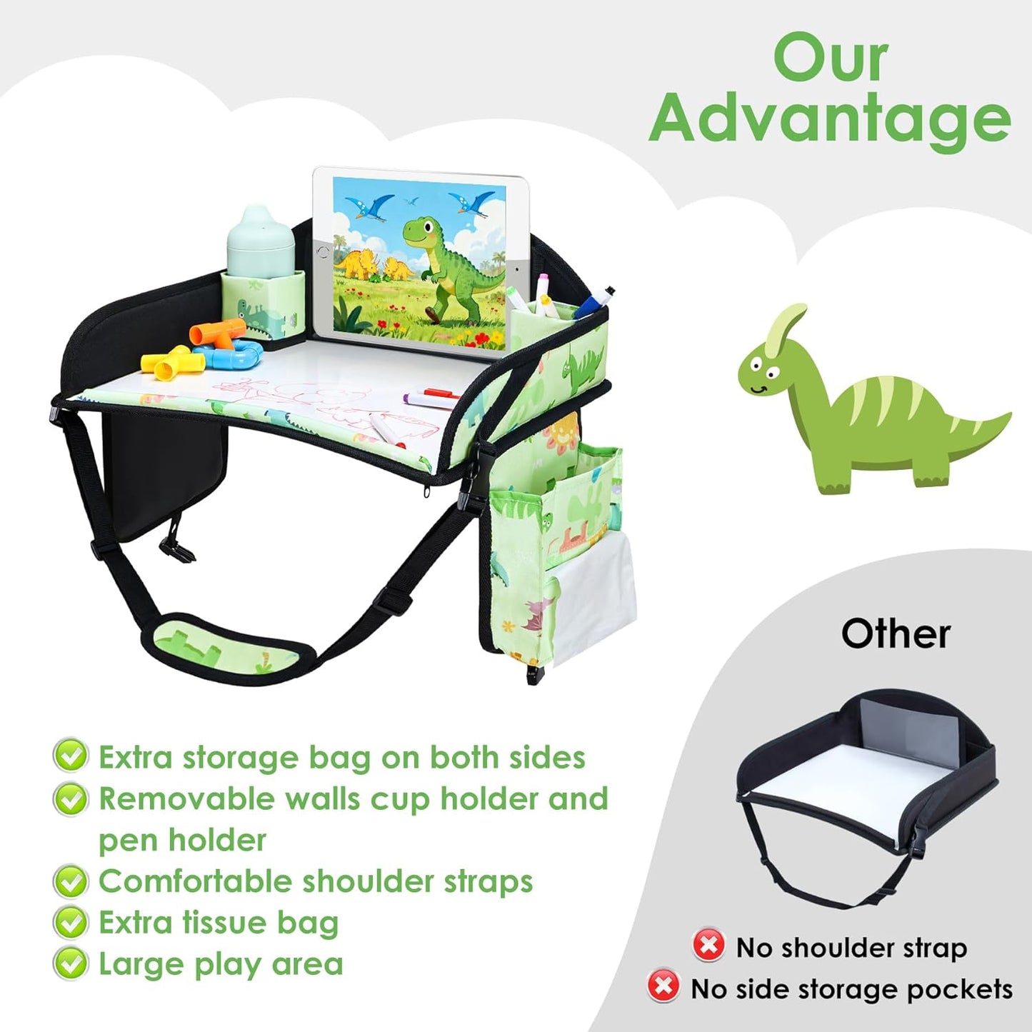 Kids Travel Tray, Car Seat Tray for kids Travel, Toddler Road Trip Essentials With Drawing Kit, Toddler Lap Desk Organizer for Car, Carseat Table for Airplane