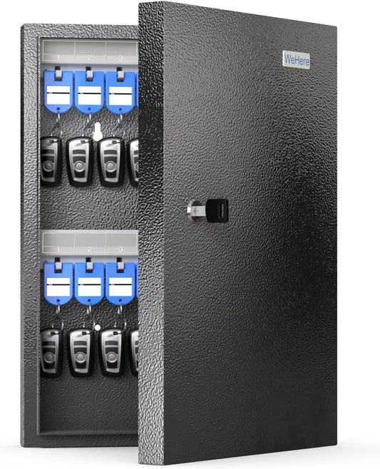 32 Key Cabinet Organizer, Lock Box, Security Storage for Valets, Hotels, Car and House Keys, Key Keeper Box - Black