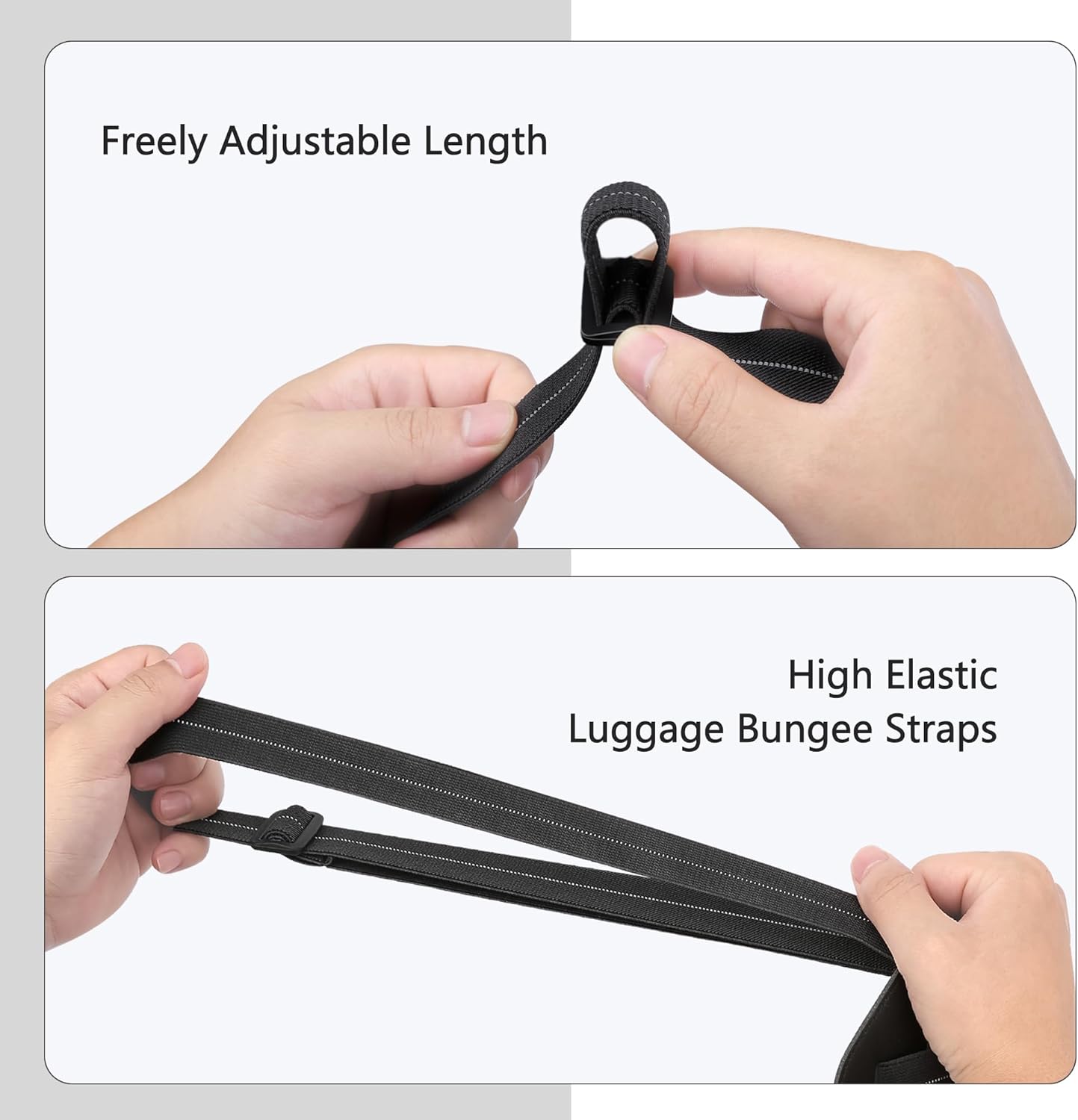 Luggage Bungee Strap - Adjustable Elastic Luggage Straps with Buckle for Attaching Roller Bags, Black Strap for Suitcases Handle Carry On Add Bag, Backpack, Purse, Rolling Bag, Handbag