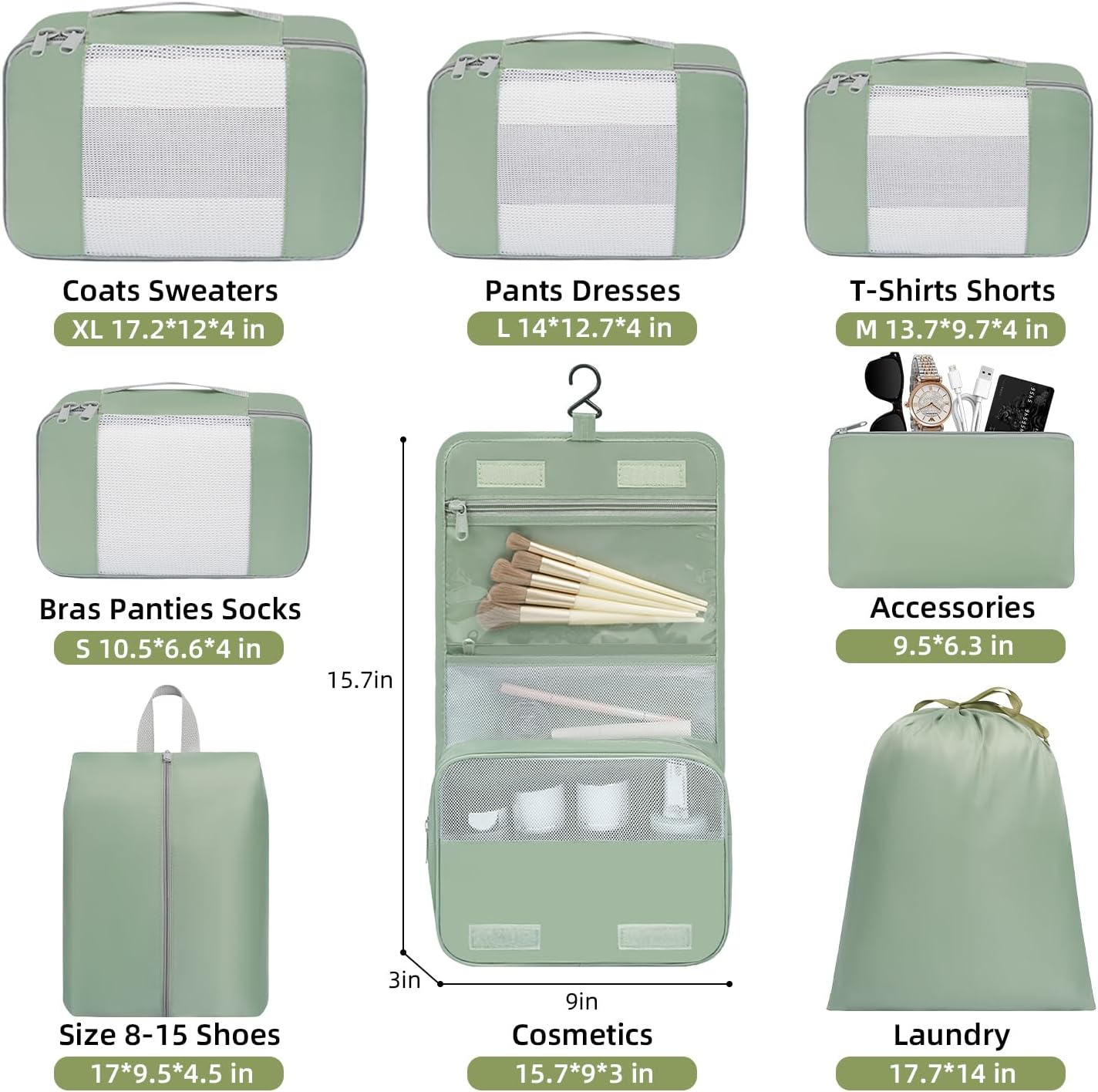 BAGAIL 6 Set/8 Set/10 Set Packing Cubes Various Sizes Packing Organizer for Travel Accessories Luggage Carry On Suitcase