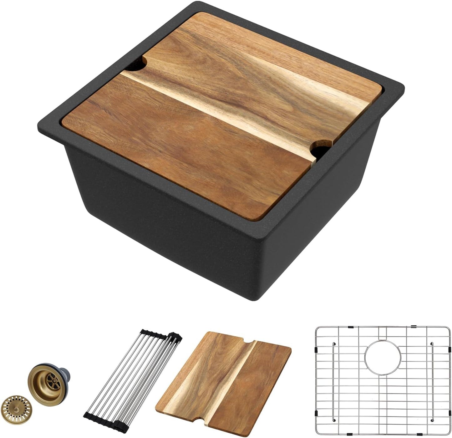 18 Black Granite Composite Bar Sink 18x18 Single Bowl Granite Composite Undermount Small Kitchen Sink Small Wet Bar Sinks with Workstation Quartz Natural Stone