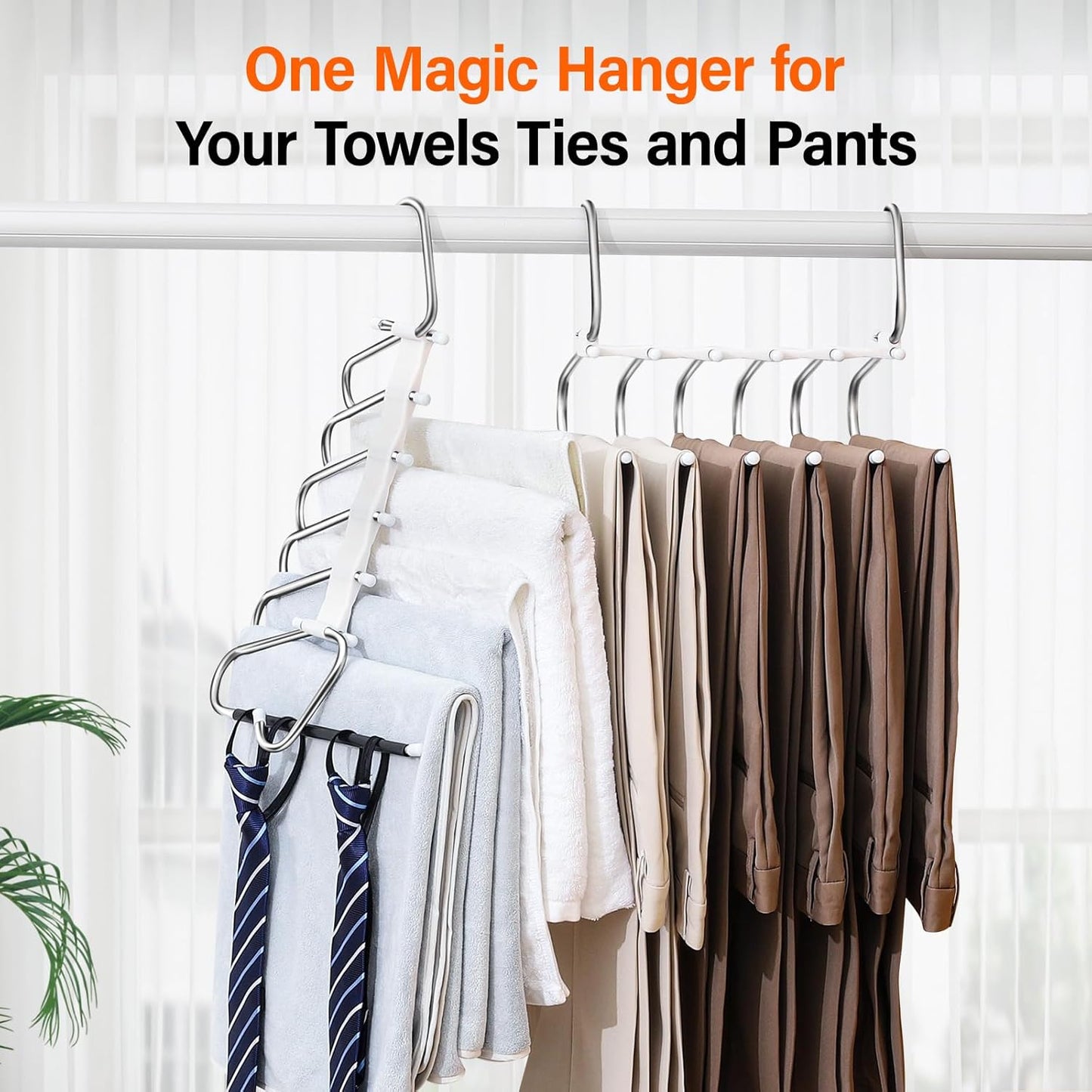 Upgraded Collapsible Pants Hangers Space Saving, 6 Layers Clothes Rack, Stainless Steel Multifunctional Closet Organizer, Non Slip Metal Hangers for Pants Jeans Skirts Trousers (4 Pack)