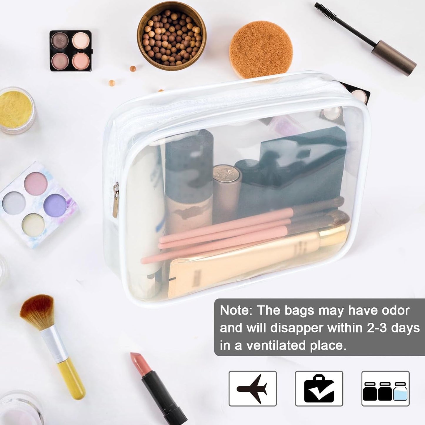 APREUTY Clear Makeup Bags, TSA Approved 6 Pcs Cosmetic Makeup Bags Set Clear PVC with Zipper Handle Portable Travel Luggage Pouch Airport Airline Vacation Organization (Bright White)