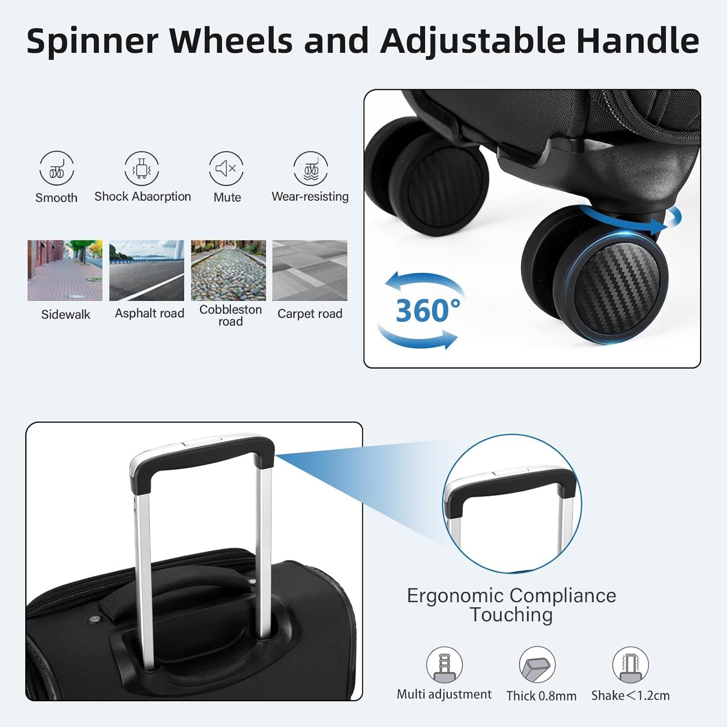 16 Inch Underseat Carry On Luggage with Wheels Softside Small Suitcases Personal Item Bag with Pocket Travel Luggage for Men Women Business Overnight Bag(Black)