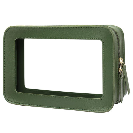 LETGO Clear Makeup Bags, TSA Approved Toiletry Bag with Zipper, Clear Makeup Organizer Fit Carry-on Travel Essentials,Clear Cosmetic Bags for Women Men (O-Green)