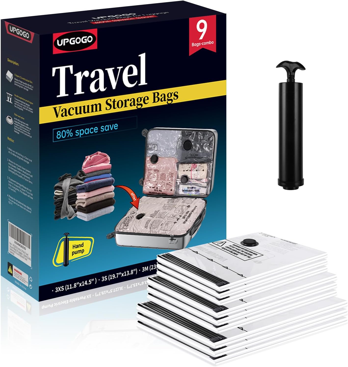 Travel Vacuum Bags for Luggage with Hand Pump,Vacuum Seal Bags for Clothing,Packing Cubes Compression,Cruise Ship and Travel Essentials(Combo 9 Pack)