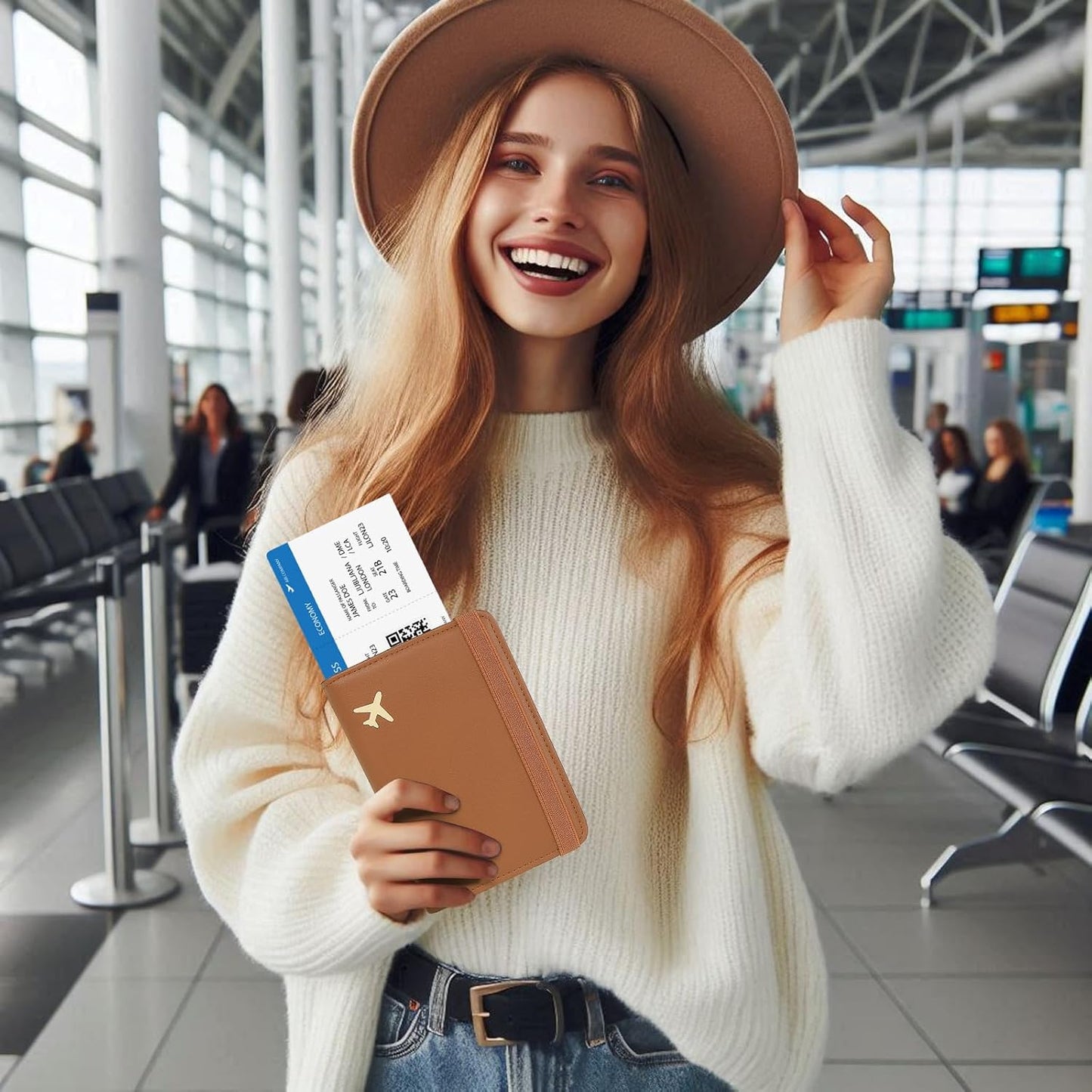 Passport Holder for Travel, Rfid Passport Cover Case, Passport Wallet Women Travel Essentials Accessories Document Organizer with Elastic Band, Brown