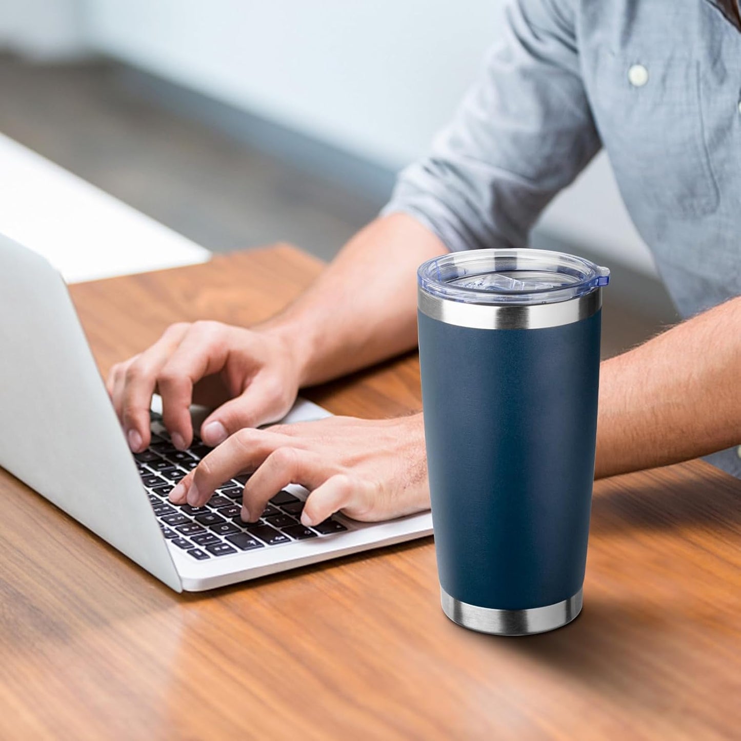 20oz Tumbler with Straw and Brush, Stainless Steel Vacuum Insulated tumbler, Double Wall Insulated Coffee Tumbler for Outdoor, Home, Travel,Office (Navy Blue,8pcs)