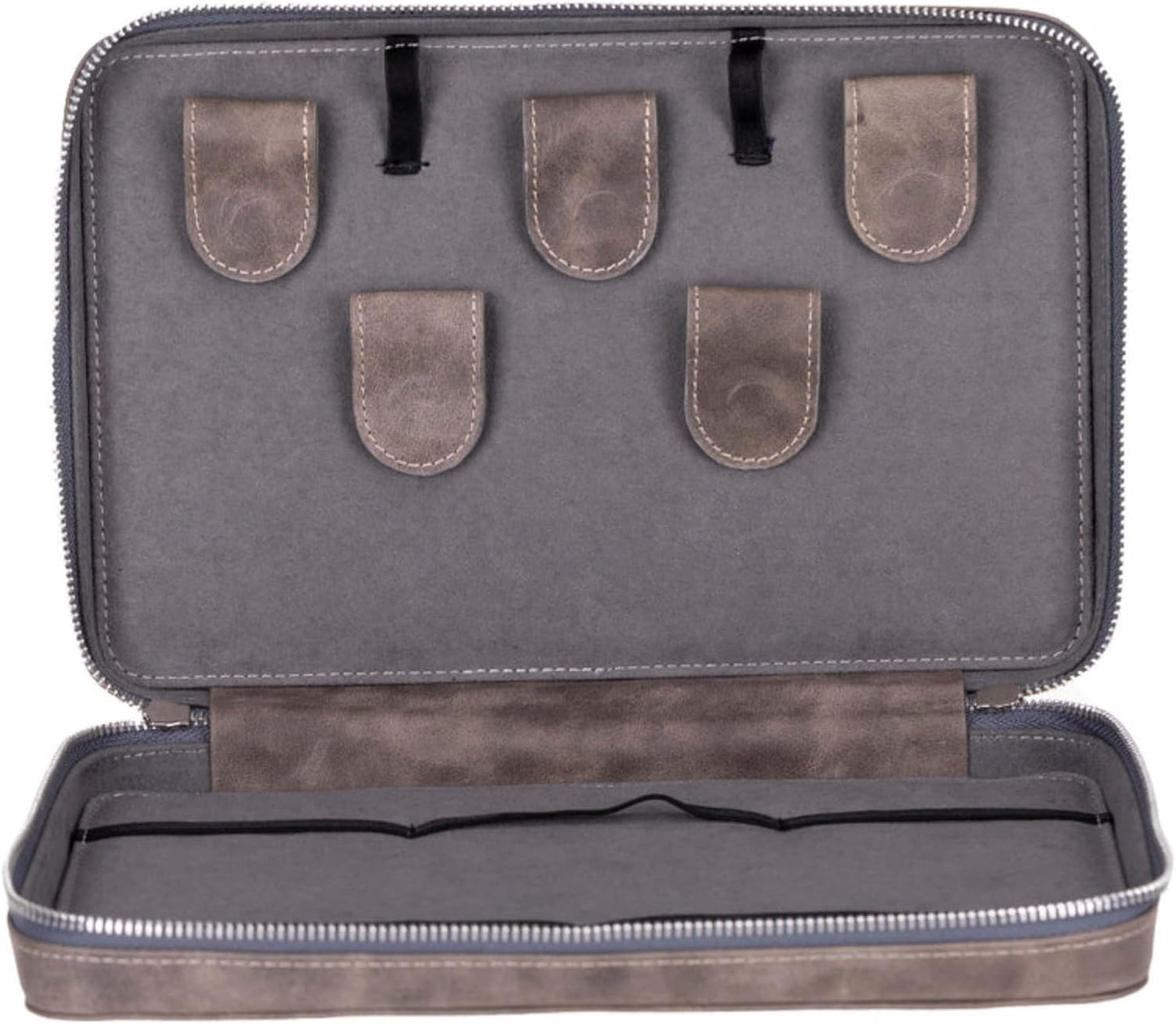 Medicine Handmade Leather Cable Organizer Bag – Full-Grain Leather Travel Tech Case for Cords, Chargers & Accessories – Zippered Storage for Men & Women (Gray)