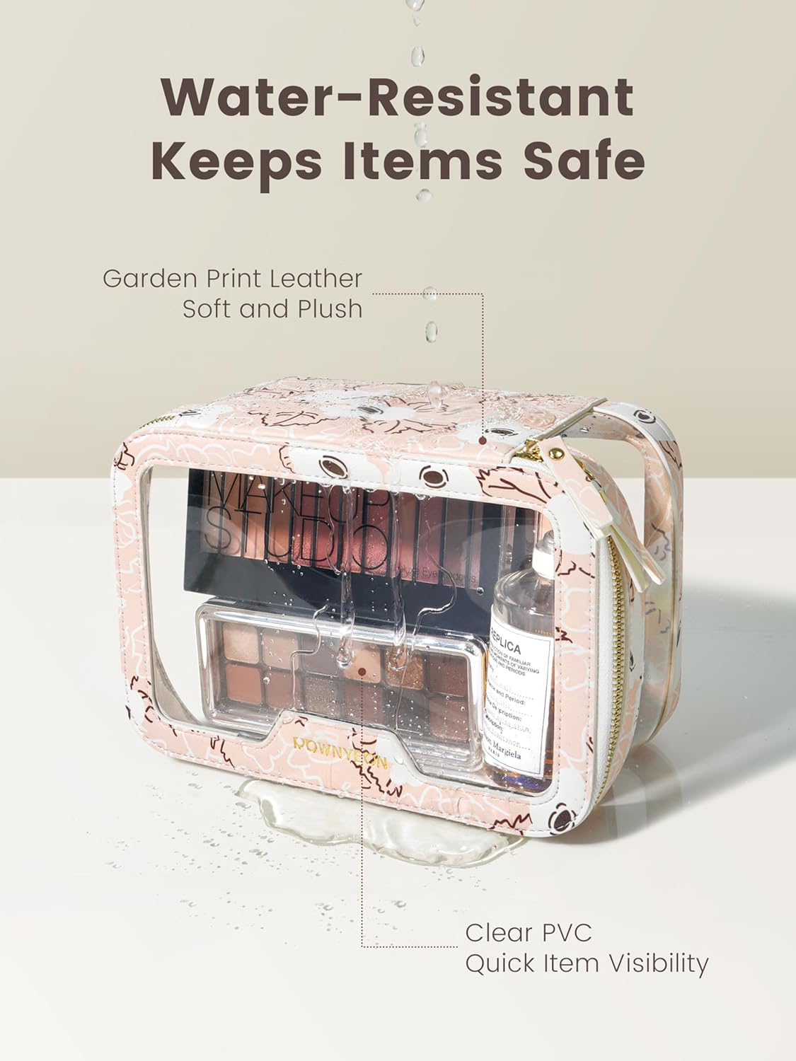 ROWNYEON Clear Makeup Case Toiletry Bag Multipurpose Travel Makeup Train Case Portable Cosmetic Organizer Transparent Storage Bag