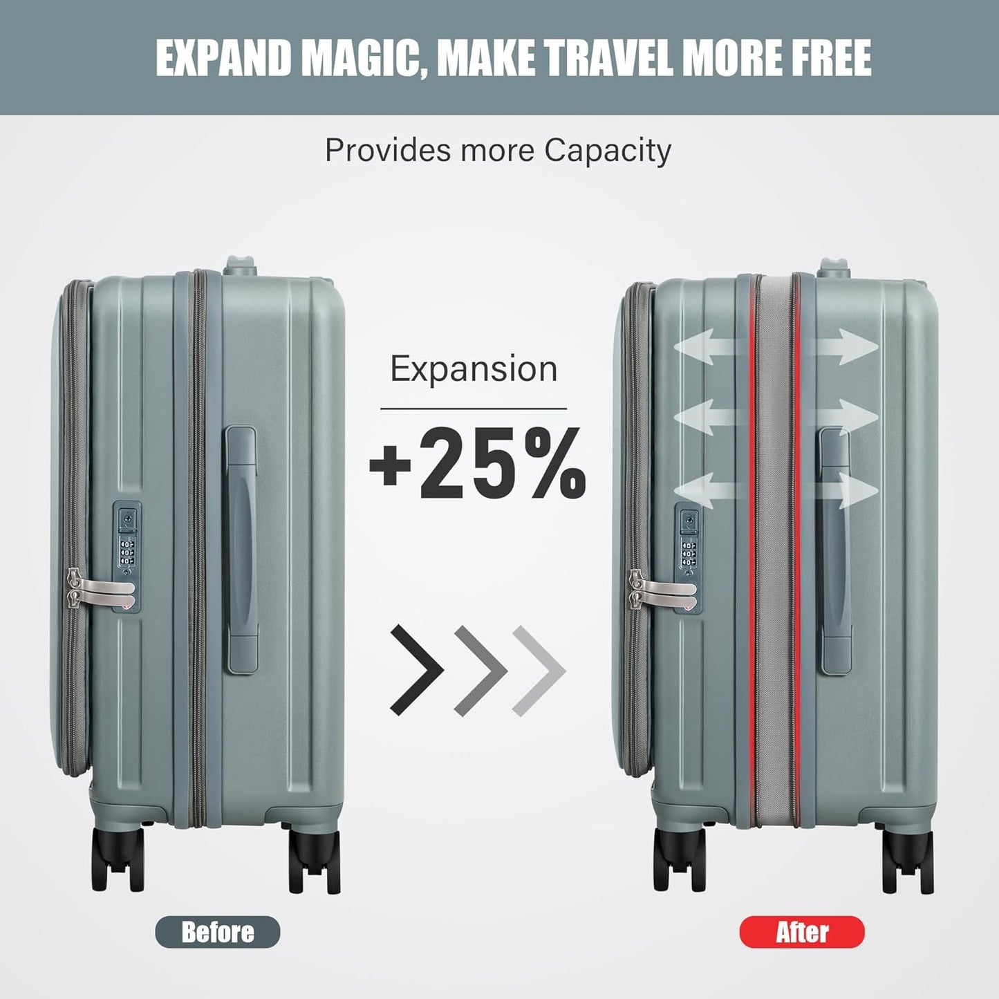 buy 0ne get 0ne free! Carry On Luggage Front Opening 20in Suitcase with TSA Lock PC Hardside Rolling Luggage Travel Suitcase, Small, Hardside Expandable Luggage with Spinner Wheels (Grey)