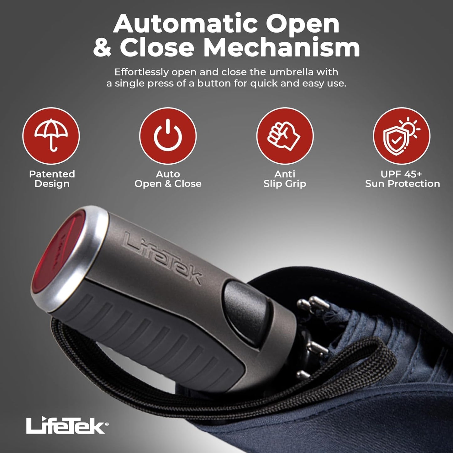 LifeTek Premium Travel Umbrella - Windproof & Compact for Men & Women, Automatic Open Close, Fits in Purse Laptop Bag or Backpack, Strong Frame for Heavy Rain & Sun UV Protection