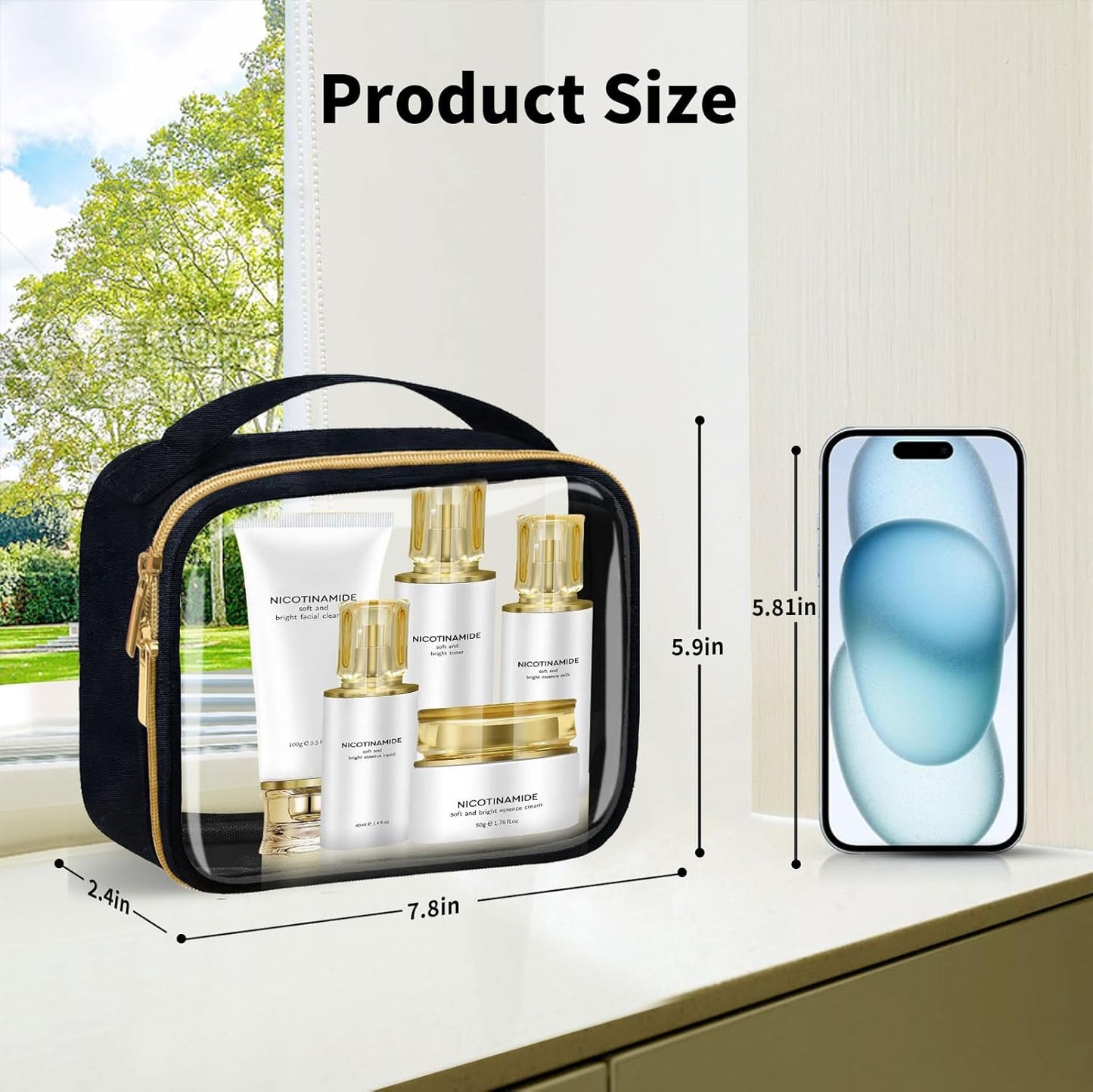 TSA Approved Travel Toiletry Bag,3 Pack Clear Makeup Bags with Handles,Quart Size Clear Cosmetic Bags for Traveling Women,Men,Carry on Airport Airline Compliant Bag,Black