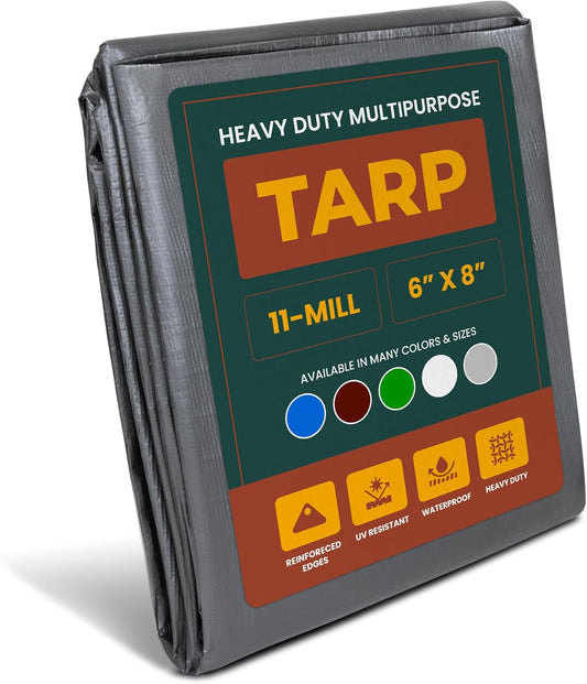 Large Waterproof Tarp- Heavy Duty Thick Poly Tarpaulin Ideal for Canopy Tents, Boats, RV or Pool Covers- Multipurpose Protective Tarps with Grommets for Indoor and Outdoor Use