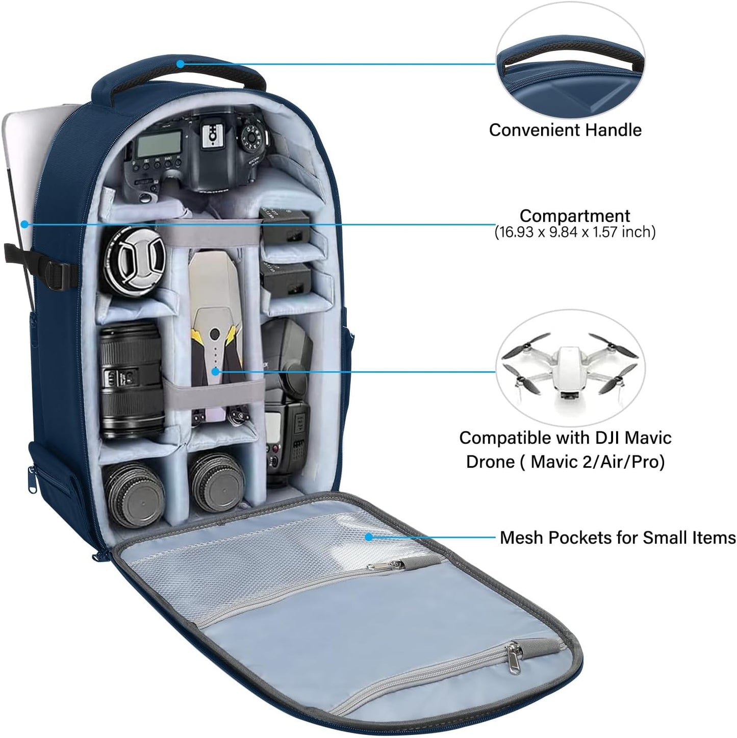 MOSISO Camera Backpack, DSLR/SLR/Mirrorless Photography Camera Bag Waterproof Artistic Geometric Hardshell Case with Tripod Holder&15-16 inch Laptop Compartment for Canon/Nikon/Sony, Steel Blue