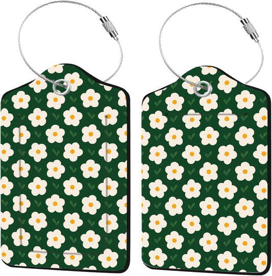 2 Pack Floral Luggage Tag for Women, Green Leather Luggage Tags for Suitcases Waterproof, Name ID Labels with Privacy Cover Suitcases Bag Luggage Tags for Travel, Travel Accessory Luggage Tag