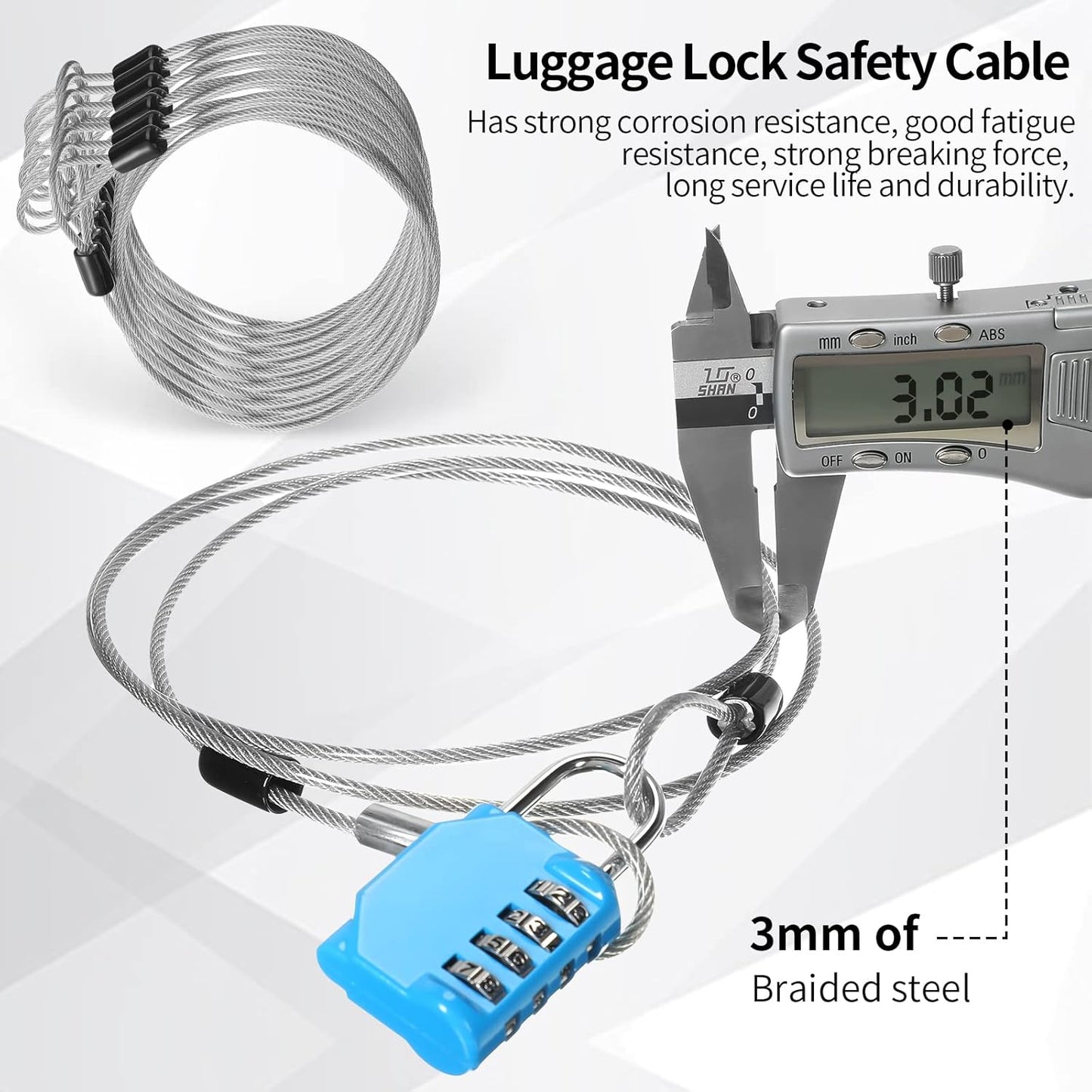 12 Pack Security Cable Luggage Lock with Loops 4ft 3mm Braided Steel Coated Bike Cable Wire Double Loop Anti Theft Safety for U Lock, Padlock and Disc Lock