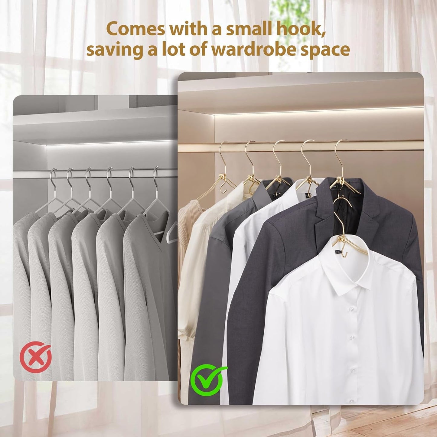 VWV 10P Gold Hanger, 15.35 Inch Fashion Metal Folding Clothes Hanger, Lightweight and Sturdy Folding Clothes Hanger Perfect for Hotels, Traveling, Camping, etc.