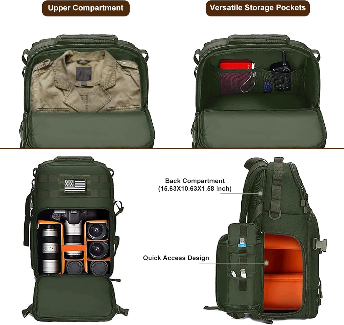 MOSISO Camera Backpack, DSLR/SLR/Mirrorless Tactical Camera Bag Case with Laptop Compartment Compatible with Canon/Nikon/Sony, Army Green