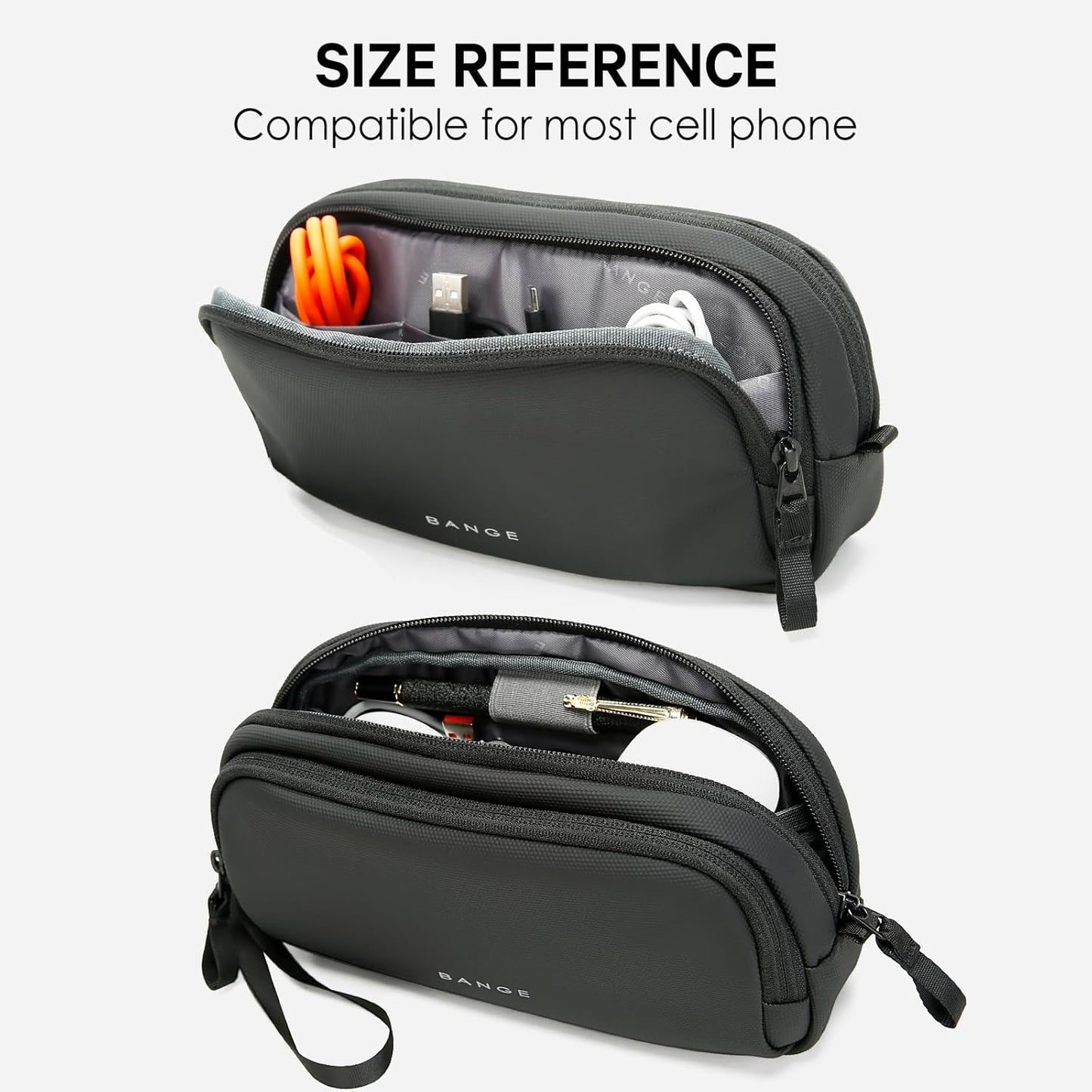 BANGE Travel Organizer Case, Water Resistant Electronics Travel Bag Organizer for Cable,Easy to store backpacks (Black)