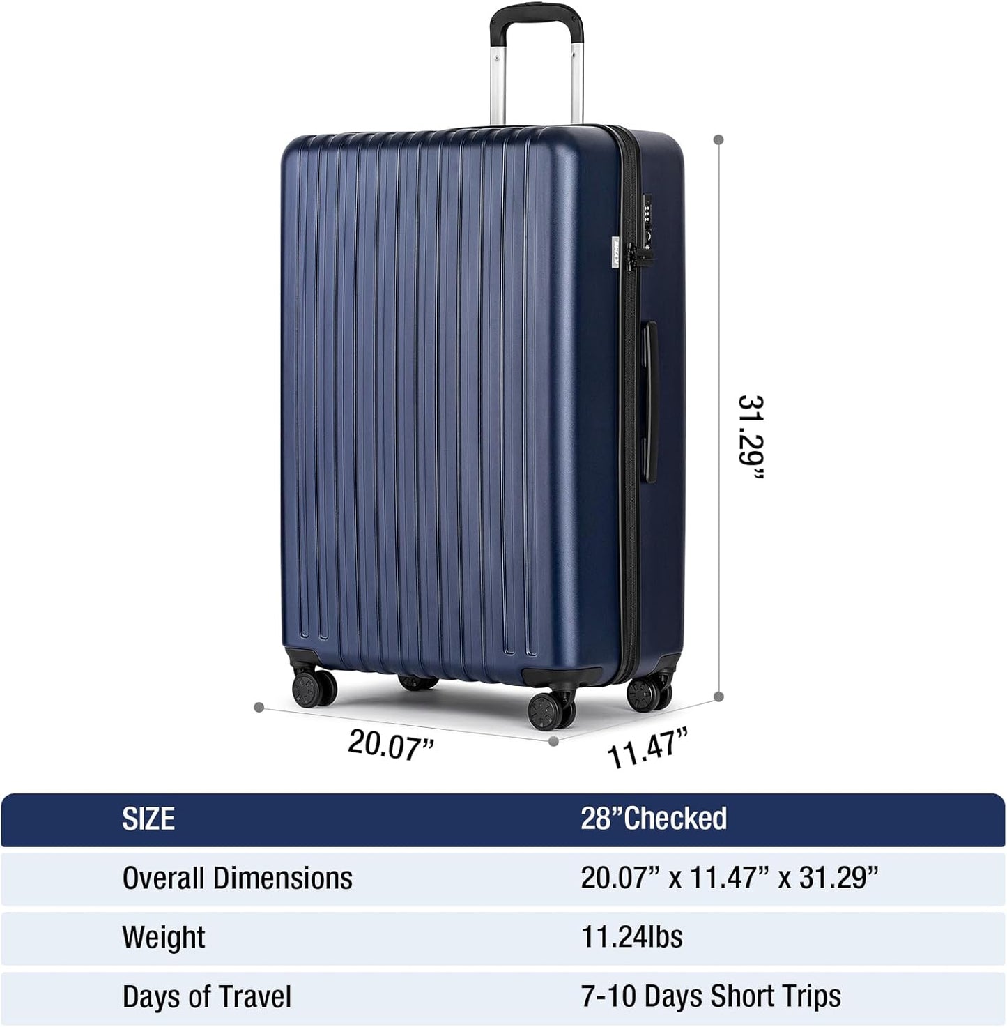 KYME 30-Inch Large Checked Luggage, 100% PC Hardside Suitcase with TSA Lock & Double Spinner Wheels, Durable Travel Hard Shell for Men & Women, Navy