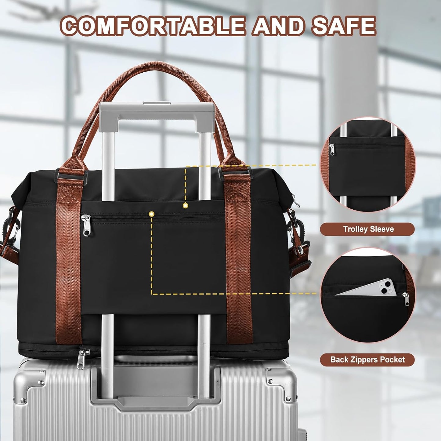 Travel Duffel Bag, Sports Tote Gym Bag, Shoulder Weekender Overnight Bag for Women