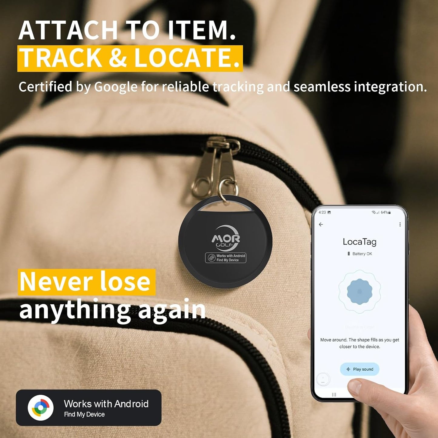 Android Air Tracker Tag 4 Pack for Luggage Tracker Tags Works with Google Find My Device App, Bluetooth Tracker Tag Key Finder and Item Locator for Wallets, Backpack, Suitcases, Replaceable Battery
