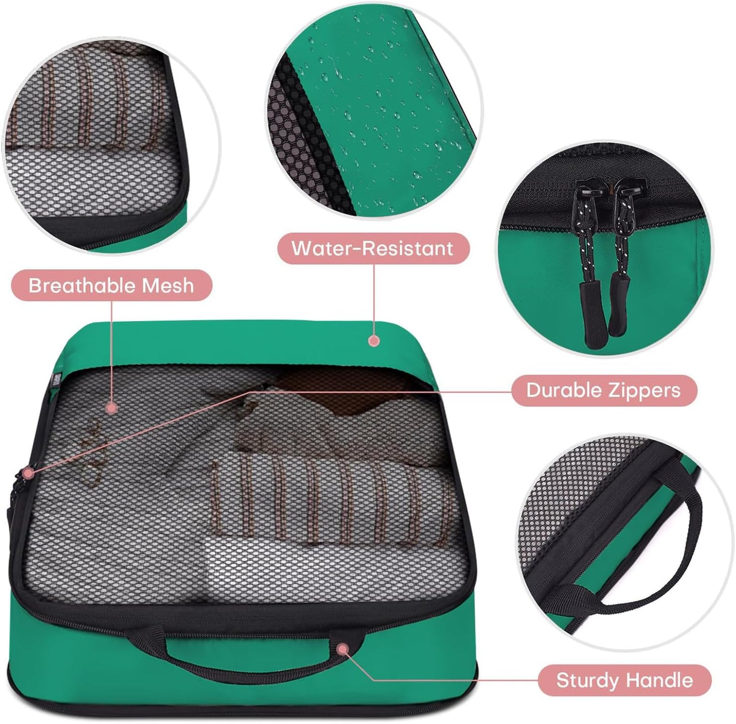 4 PCS Set Compression Packing Cubes for Travel, Lightweight Packaging Organizer Bags for Carry On Space Saving, Travel Essentials Cubes for Suitcase Backpack, Green