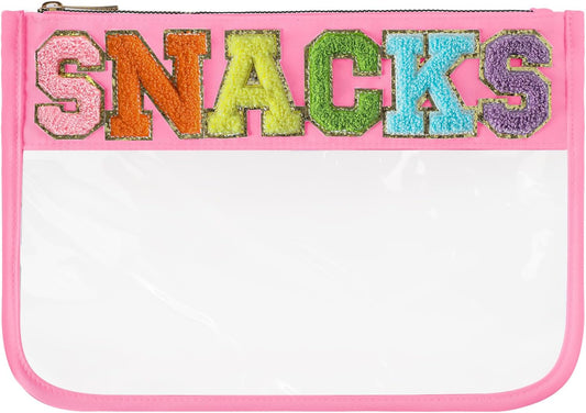 DYSHAYEN Chenille Letter Clear Zipper Pouch for Travel,Nylon Clear Cosmetic Bag,Makeup Travel Bag for Women Girls 11.8 Inches x 8.2 Inches