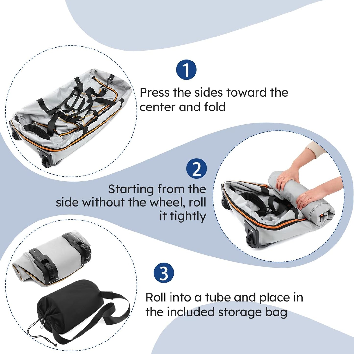 110L Expandable to 140L 32” Foldable Oxford Soft-Sided Rolling Duffle Bag with 2 Heavy-Duty Wheels,3 Large Compartments,Adjustable Shoulder Strap and Attached Organizer Pouch,Grey