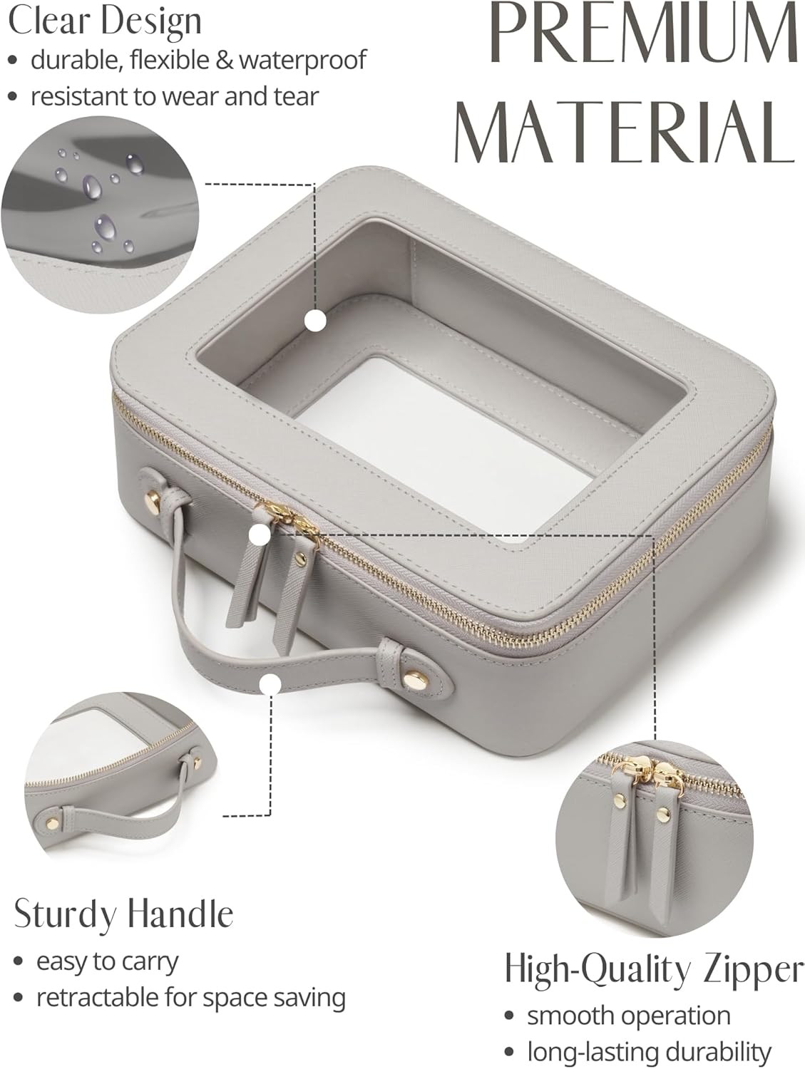 Popvibe Clear Makeup Bag Travel Cosmetic Case Transparent Toiletry Bag with Zipper, Portable Make Up Organizer Traveling Compact Car Bag for Essentials