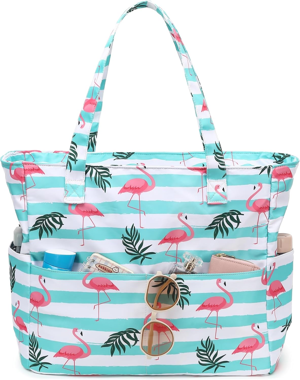 LEDAOU Beach Bag Waterproof Sandproof Women Tote Bag Pool Bag with Zipper for Gym Grocery Travel with Wet Pocket