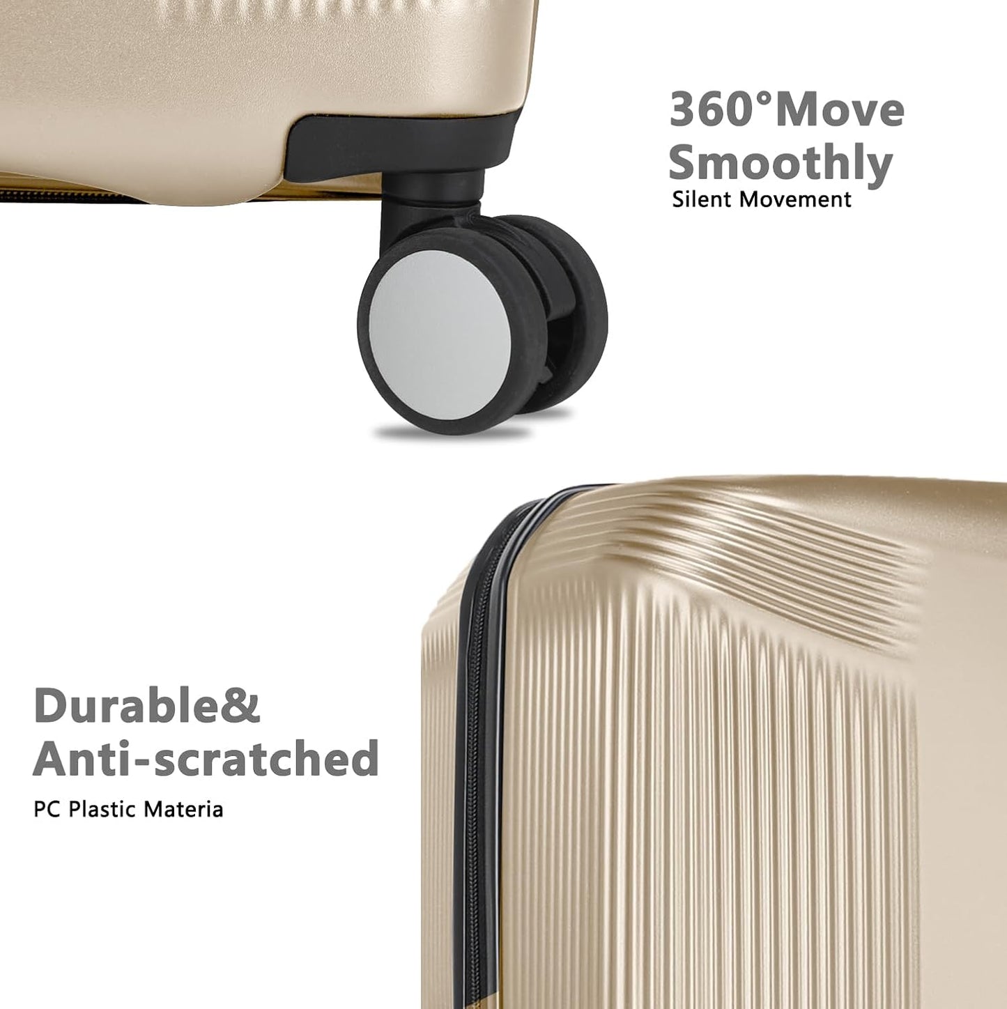 28 Inch Luggage with Spinner Wheels, Lightweight Expandable PC Hardside Large Checked Luggage with TSA Lock, Durable Rolling Suitcase, Champagne