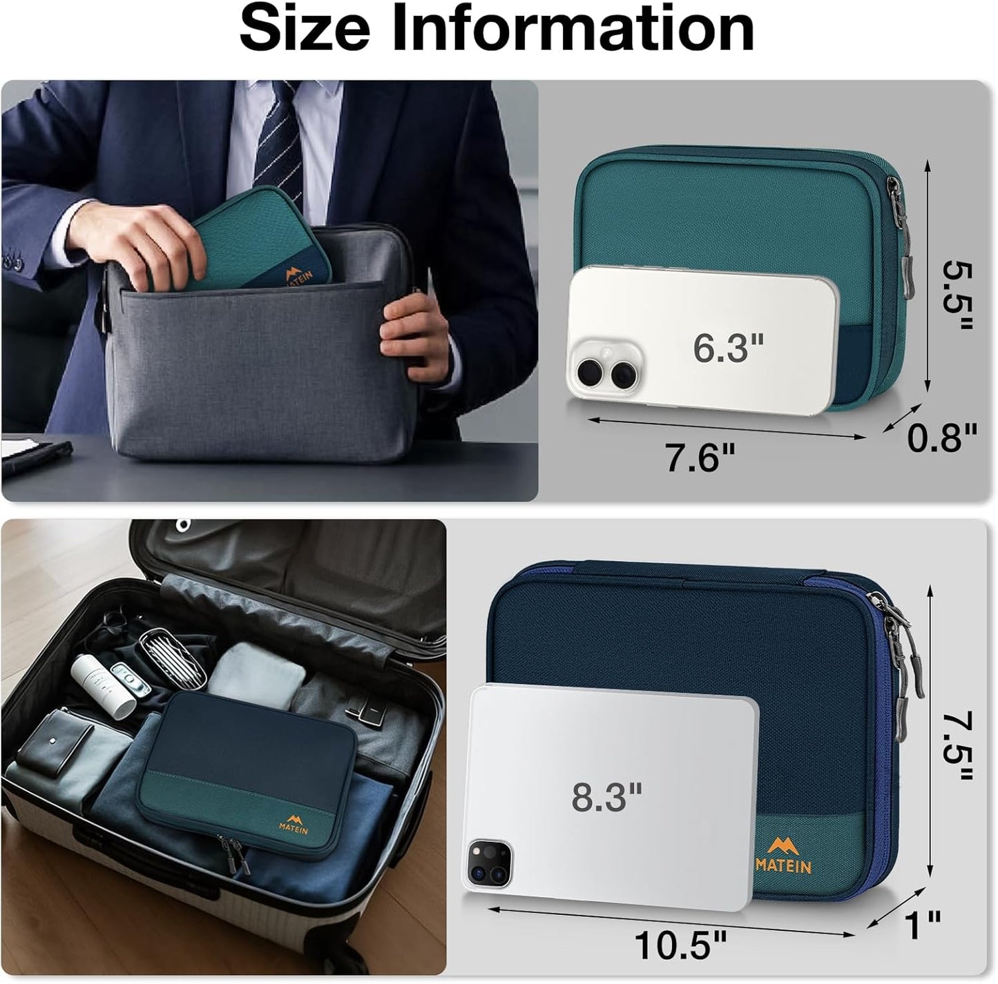 MATEIN Electronics Organizer Travel Case 2 Pack, Water Resistant Backpack Organizer Pouch for Travel Essentials, Cable Storage Bag for Earbuds, Phone & Flash Drive, Tech Gift for Men