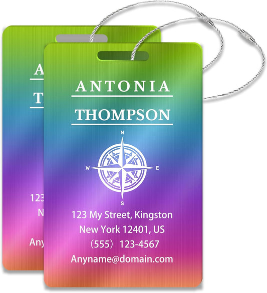 Personalized Luggage Tags for Suitcases (2/4/6/8 Pack) - Custom Engraved Metal Travel Tag, Customizable Pattern/Name/Text for Bags Backpacks Suitcases