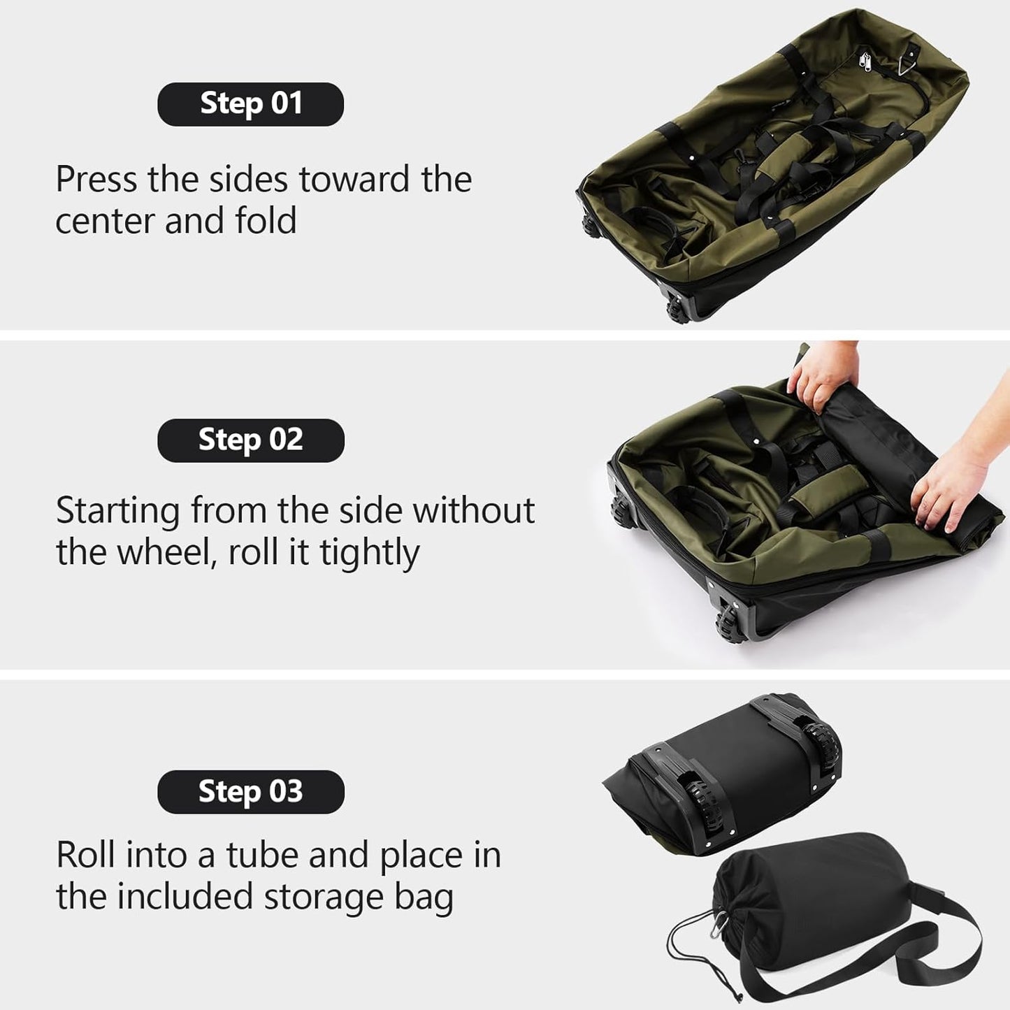 110L/140L Expandable Soft-Sided Foldable Duffle Bag with 2 Rubber Wheels,Packable 32” Rolling Carry-On with Multi-Pockets & Compartments,Army Green